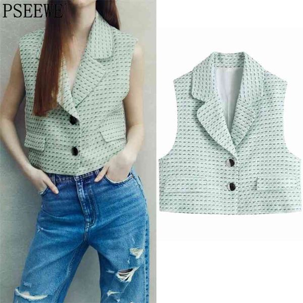 women vest green textured plaid sleeveless jacket woman cropped waistcoat fashion button summer female 210519, Black;white