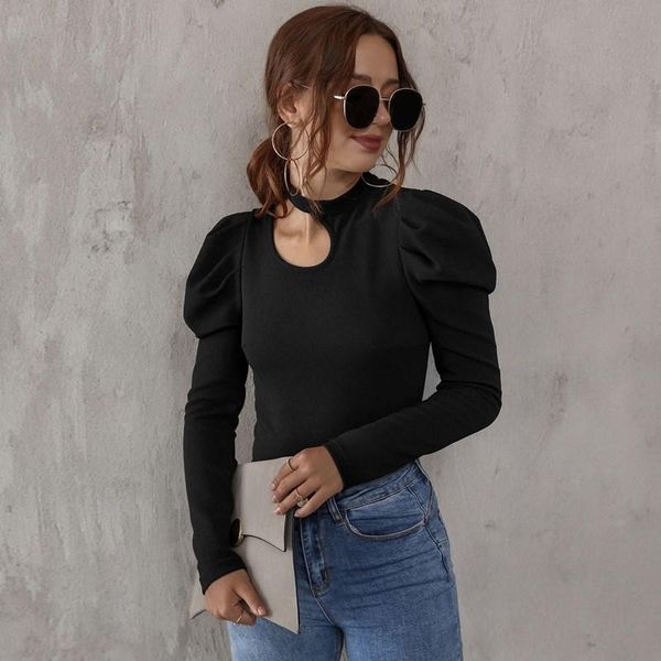 women's t-shirt women fashion hollow out black office lady spring fall casual puff sleeve streetwear, White
women's t-shirt women fashion hollow out black office lady spring fall casual puff sleeve streetwear, White
