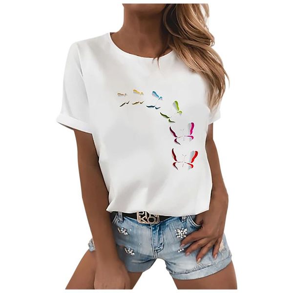 women's t shirt casual summer butterfly fun print loose short-sleeved t-shirt crop ropa mujer haut femme women, White
women's t shirt casual summer butterfly fun print loose short-sleeved t-shirt crop ropa mujer haut femme women, White