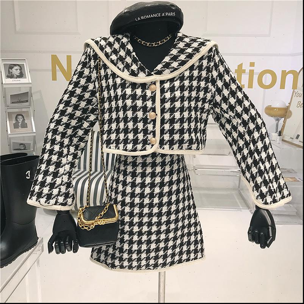 autumn vintage houndstooth tweed women dress 2 piece set plaid single breasted short jacket coat bodycon mini skirt suit outfit, White
autumn vintage houndstooth tweed women dress 2 piece set plaid single breasted short jacket coat bodycon mini skirt suit outfit, White