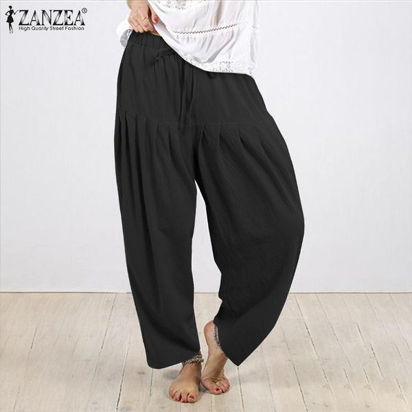 women's pants & capris casual loose cotton wide legs long zanzea women elastic waist lace up trousers pockets 2021 pantalon palazzo plu, Black;white
women's pants & capris casual loose cotton wide legs long zanzea women elastic waist lace up trousers pockets 2021 pantalon palazzo plu, Black;white