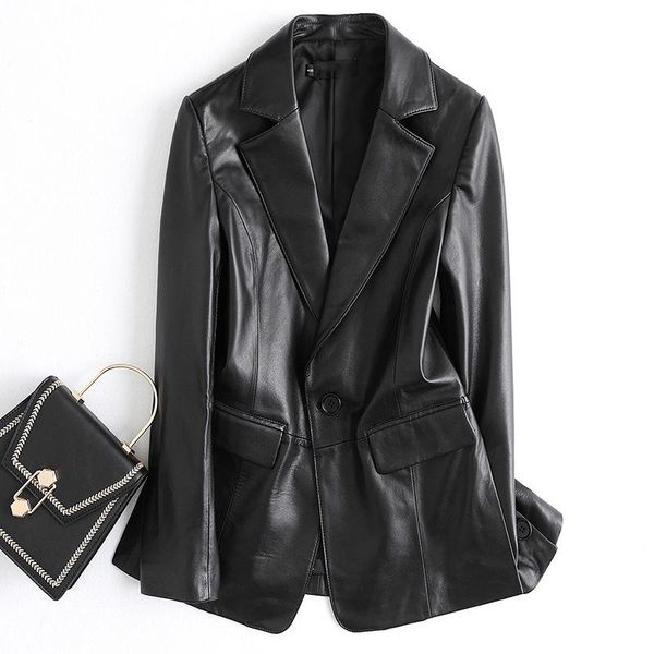 women's leather & faux 2021 autumn and winter clothes slim fashion sheep jacket short casual suit thin, Black
women's leather & faux 2021 autumn and winter clothes slim fashion sheep jacket short casual suit thin, Black