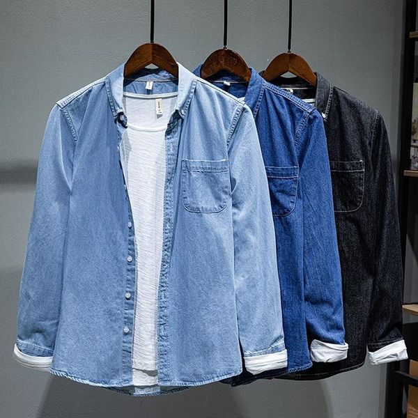 men's casual shirts japanese all-match shirt jacket hong kong style retro solid color long-sleeved denim camisas para hombre, White;black
men's casual shirts japanese all-match shirt jacket hong kong style retro solid color long-sleeved denim camisas para hombre, White;black