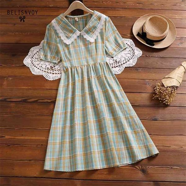 summer japanese mori girl dress square collar contrast color plaid vestidos mujer short sleeve elegant cotton dresses 210520, Black;gray
summer japanese mori girl dress square collar contrast color plaid vestidos mujer short sleeve elegant cotton dresses 210520, Black;gray