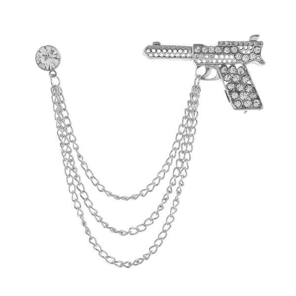 new creative men's popular diamond pistol chain tassel suit brooch accessories, Gray
new creative men's popular diamond pistol chain tassel suit brooch accessories, Gray