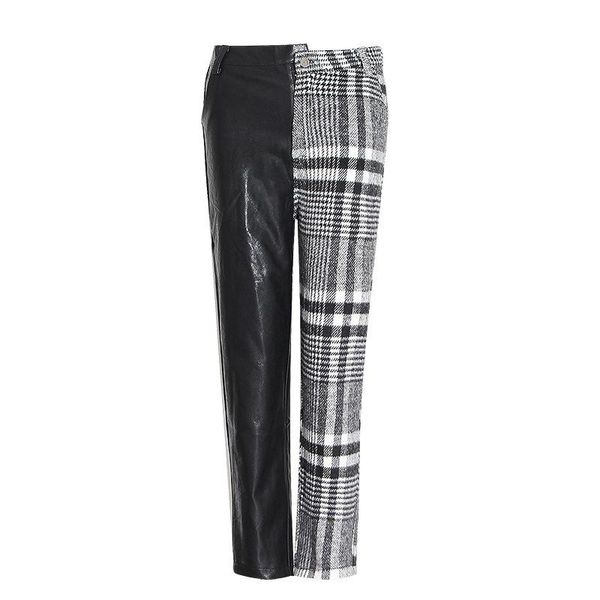 spring pants women clothing fashion contrast color plaid pu patchwork trousers plus size high waist slim straight t626 women's & capris, Black;white
spring pants women clothing fashion contrast color plaid pu patchwork trousers plus size high waist slim straight t626 women's & capris, Black;white
