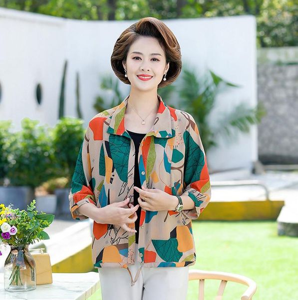 women's blouses & shirts spring thin coat three quarter floral blouse summer middle-aged mother loose plus size casual, White
women's blouses & shirts spring thin coat three quarter floral blouse summer middle-aged mother loose plus size casual, White