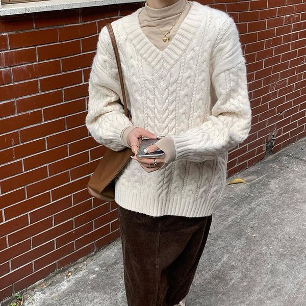vintage woman's jersey 2021 korean casual v-neck solid twist long sleeve oversized warm sweaters female all match jumper yyqx66 women&#, White;black
vintage woman's jersey 2021 korean casual v-neck solid twist long sleeve oversized warm sweaters female all match jumper yyqx66 women&#, White;black