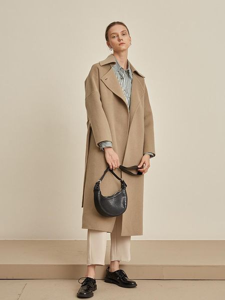 women's wool & blends double-sided woolen coat medium long autumn and winter 2021 small lace up, Black
women's wool & blends double-sided woolen coat medium long autumn and winter 2021 small lace up, Black
