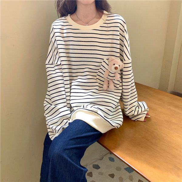 women's knits & tees stripe sweatshirts sweet women cartoon full sleeves cute bear fashion long coat loose streetwear bgc6, White
women's knits & tees stripe sweatshirts sweet women cartoon full sleeves cute bear fashion long coat loose streetwear bgc6, White