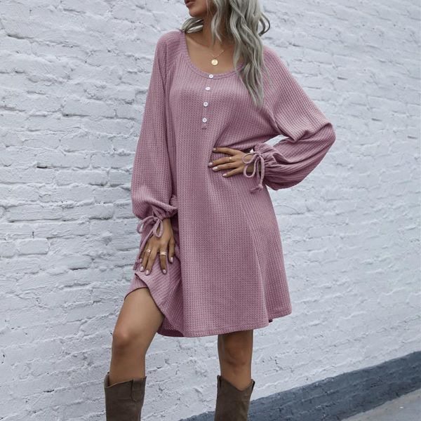 casual dresses buttons crew neck women dress autumn winter clothes loose drawstring lantern sleeve knit vestidos largos de verano, Black;gray
casual dresses buttons crew neck women dress autumn winter clothes loose drawstring lantern sleeve knit vestidos largos de verano, Black;gray