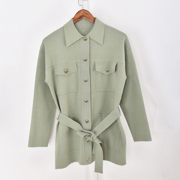 2021 autumn fall long sleeves lapel neck green cardigan french style solid color knitted double pockets waist belted single-breasted sweater, White;black
2021 autumn fall long sleeves lapel neck green cardigan french style solid color knitted double pockets waist belted single-breasted sweater, White;black