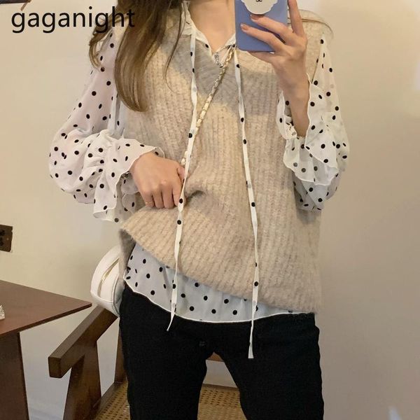 women's vests gaganight casual women 2 pieces set polk dot loose shirt fashion knit solid vest lady spring autumn two korean suit, Black;white
women's vests gaganight casual women 2 pieces set polk dot loose shirt fashion knit solid vest lady spring autumn two korean suit, Black;white