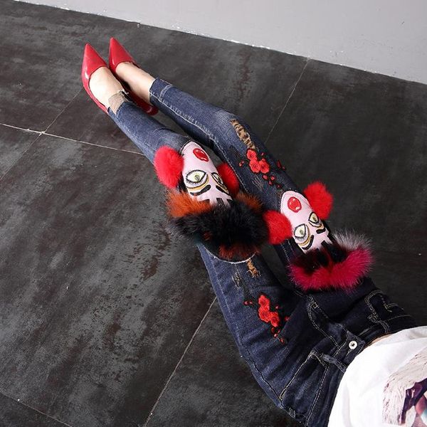 fashion autumn winter jeans women's cartoon embroidery slim cowboy skinny denim trousers fur stitching pencil pants student, Blue
fashion autumn winter jeans women's cartoon embroidery slim cowboy skinny denim trousers fur stitching pencil pants student, Blue