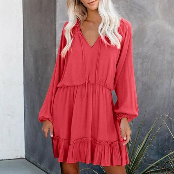 casual dresses 2021 spring summer solid color elastic waist long sleeved dress ruffle lotus leaf collar v neck skirt boho chiffon elegant, Black;gray
casual dresses 2021 spring summer solid color elastic waist long sleeved dress ruffle lotus leaf collar v neck skirt boho chiffon elegant, Black;gray