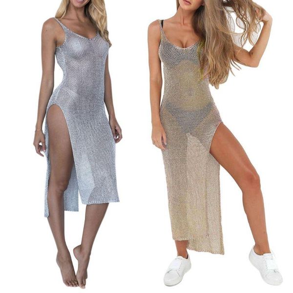 women summer sunscreen sheer mesh bikini cover up metallic solid color backless high slit beach club party sleeveless bx0a casual dress, Black;gray
women summer sunscreen sheer mesh bikini cover up metallic solid color backless high slit beach club party sleeveless bx0a casual dress, Black;gray