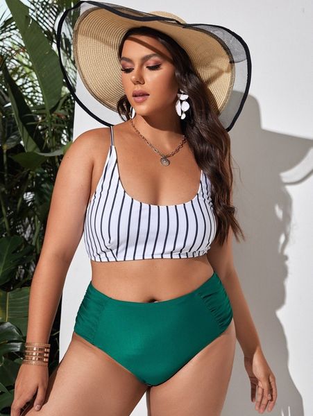 plus striped ruched high waisted bikini swimsuit g3gn#, Black
plus striped ruched high waisted bikini swimsuit g3gn#, Black