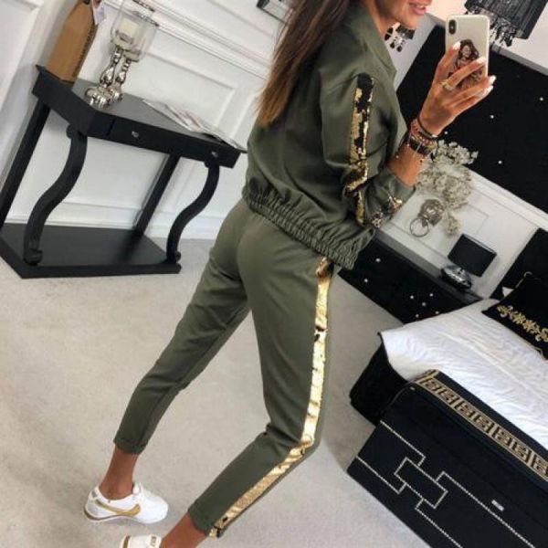 women two piece outfits spring autumn long sleeve coat and haren pants 2021 ladies sequins patchwork slim casual tracksuit women's trac, Gray
women two piece outfits spring autumn long sleeve coat and haren pants 2021 ladies sequins patchwork slim casual tracksuit women's trac, Gray