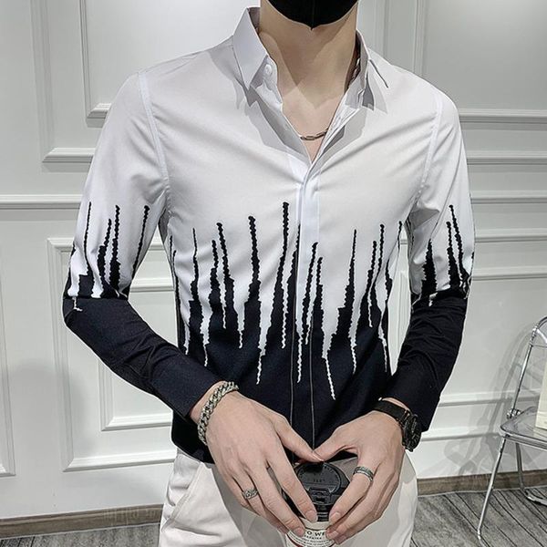 men's casual shirts 2021 brand long sleeve slim stitching print shirt streetwear social office blouse male business dress, White;black
men's casual shirts 2021 brand long sleeve slim stitching print shirt streetwear social office blouse male business dress, White;black