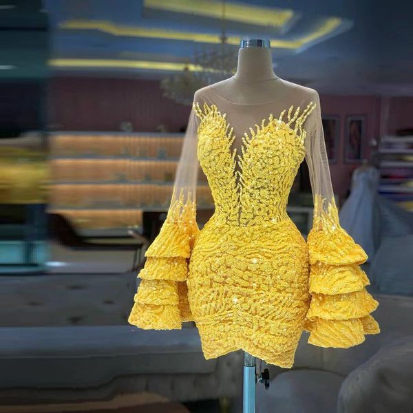 yellow short 2021 prom dresses luxury long sleeve jewel neck custom made straight crystals flower lace mini length women cocktail gowns, Black
yellow short 2021 prom dresses luxury long sleeve jewel neck custom made straight crystals flower lace mini length women cocktail gowns, Black
