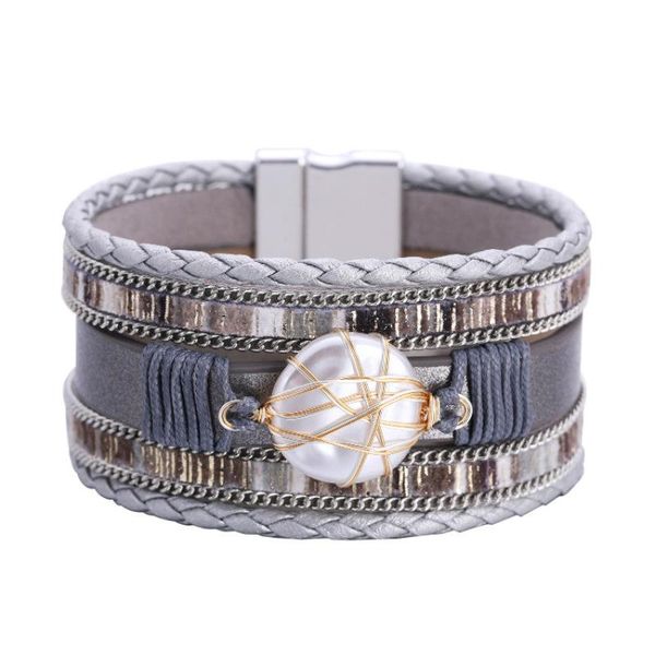 bangle boho braided wide multilayer leather bracelet with magnetic clasp handmade bohemia colorful natural pearl wrap, Black
bangle boho braided wide multilayer leather bracelet with magnetic clasp handmade bohemia colorful natural pearl wrap, Black
