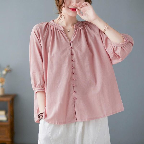 women's blouses & shirts 2021 fashion vintage casual loose blouse women v-neck minimalist pink shirt ladies cotton and linen female, White
women's blouses & shirts 2021 fashion vintage casual loose blouse women v-neck minimalist pink shirt ladies cotton and linen female, White