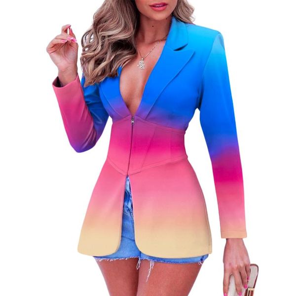 women's suits & blazers 2021 european and american leisure business wear gradient color stitching slim zipper thin suit coat, White;black
women's suits & blazers 2021 european and american leisure business wear gradient color stitching slim zipper thin suit coat, White;black