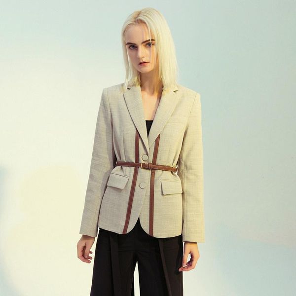 high-end luxury british women's contrast leather stitching strap suit jacket western fit belt fashion streetwear jackets, Black;brown
high-end luxury british women's contrast leather stitching strap suit jacket western fit belt fashion streetwear jackets, Black;brown