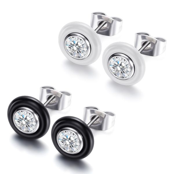 women classic black white ceramic stud earrings round cubic zirconia cz earring fashion wedding jewelry, Golden;silver
women classic black white ceramic stud earrings round cubic zirconia cz earring fashion wedding jewelry, Golden;silver