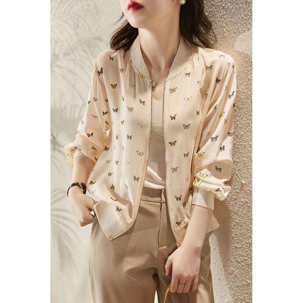 women's jackets 2021 basic coat thin butterfly printed silk long sleeve mulberry sunscreen cardigan jacket korean bomber zipper basebal, Black;brown
women's jackets 2021 basic coat thin butterfly printed silk long sleeve mulberry sunscreen cardigan jacket korean bomber zipper basebal, Black;brown