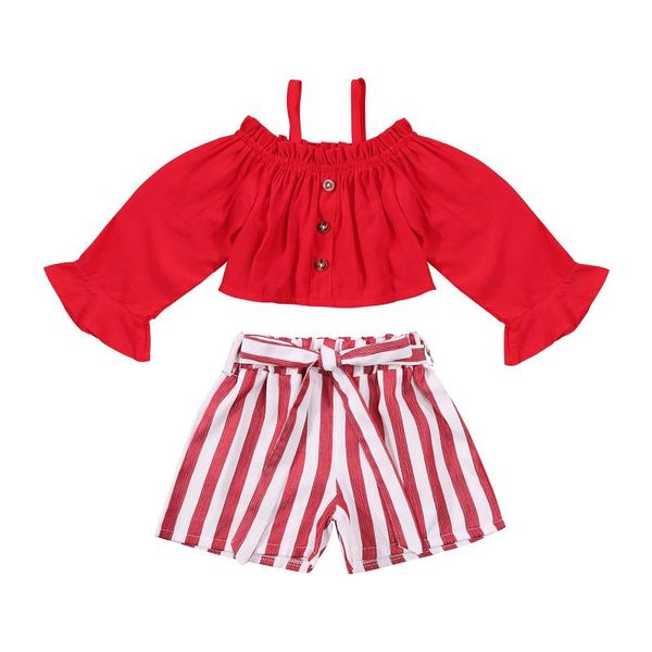 clothing sets 2pcs fashionable little girls outfit, summer toddlers solid color long sleeve off shoulder suspender striped shorts set, White
clothing sets 2pcs fashionable little girls outfit, summer toddlers solid color long sleeve off shoulder suspender striped shorts set, White
