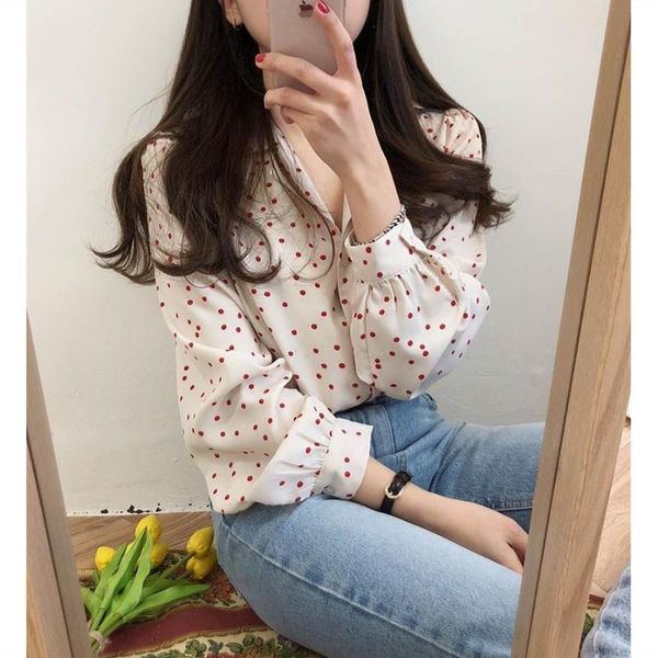 women's blouses & shirts blouse women retro red polka dot long sleeve chiffon loose blusas mujer de moda, White
women's blouses & shirts blouse women retro red polka dot long sleeve chiffon loose blusas mujer de moda, White