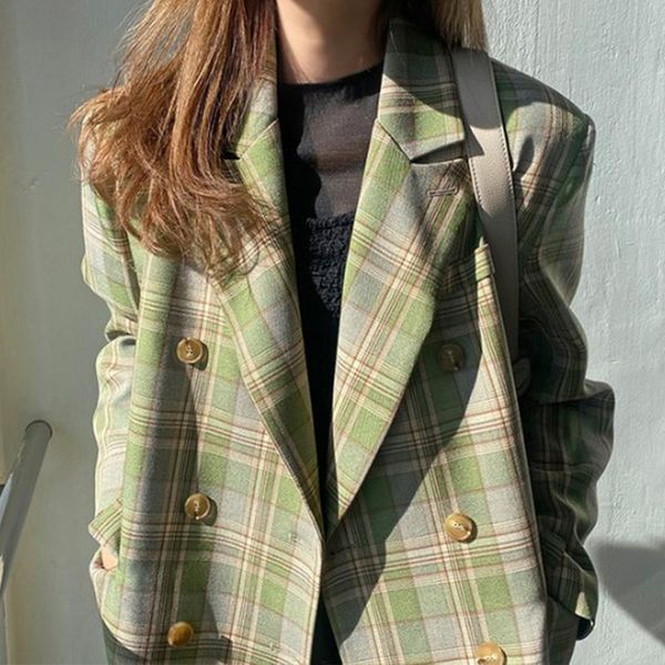 women's suits & blazers plaid long-sleeved suit jacket korean fashion loose jackets woman casual slim single breasted ladies 2021, White;black
women's suits & blazers plaid long-sleeved suit jacket korean fashion loose jackets woman casual slim single breasted ladies 2021, White;black