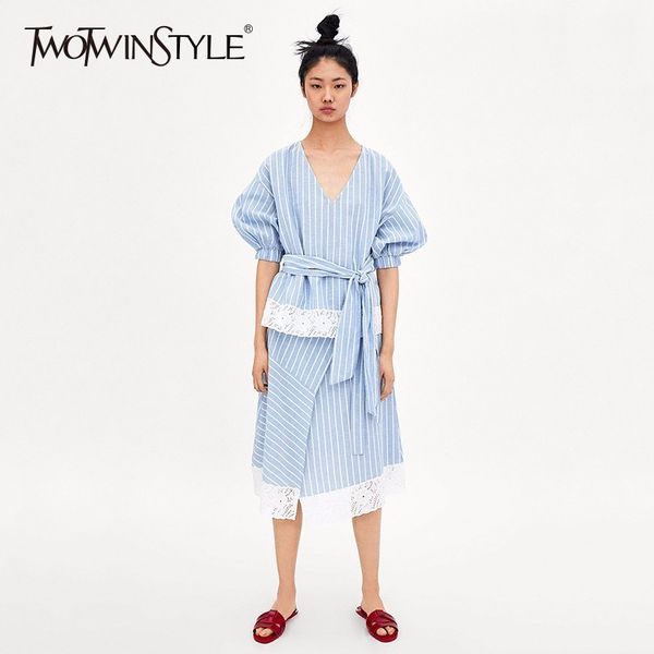 twotwinstyle striped two piece set female v neck lace up lantern sleeve shirt with high waist patchwork midi skirts sets women 210517, White
twotwinstyle striped two piece set female v neck lace up lantern sleeve shirt with high waist patchwork midi skirts sets women 210517, White