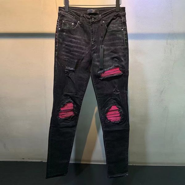 men's jeans autumn fashion street slim skinny stretch denim motorcycle pants knee stitching black patchwork biker stacked tby6, Blue
men's jeans autumn fashion street slim skinny stretch denim motorcycle pants knee stitching black patchwork biker stacked tby6, Blue