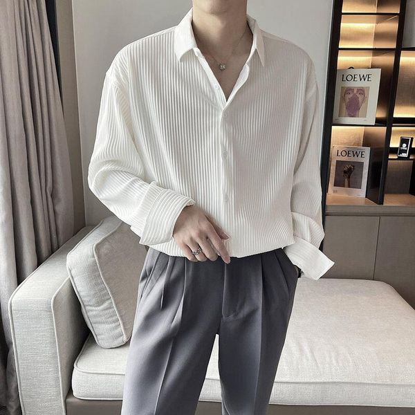 men's casual shirts 2021 autumn shirt crimping process loose long sleeve streetwear social men clothing comfortable harajuku, White;black 
men's casual shirts 2021 autumn shirt crimping process loose long sleeve streetwear social men clothing comfortable harajuku, White;black