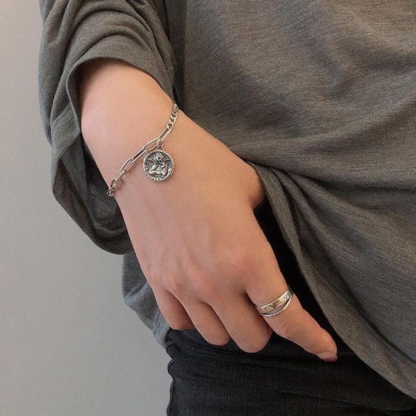 link, chain retro women bracelet angel bracelets for woman round pendant minimalist girl jewelry elegant silver color trendy metal pulseras, Black
link, chain retro women bracelet angel bracelets for woman round pendant minimalist girl jewelry elegant silver color trendy metal pulseras, Black