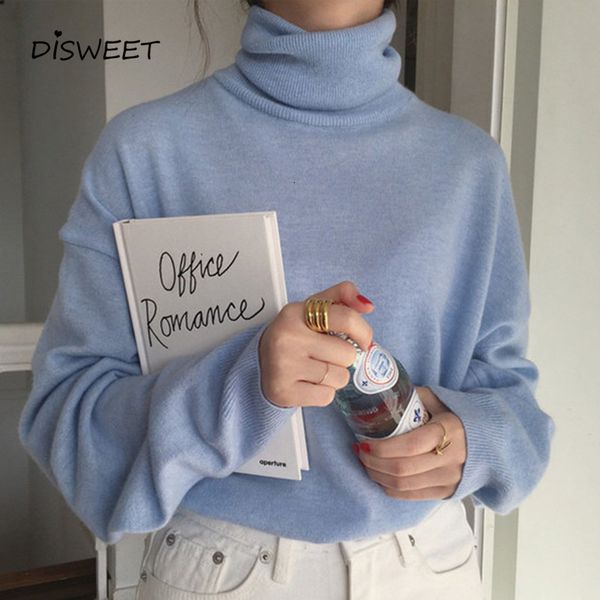 knits high collar solid pullover women korea long sleeve loose sweater knitted woman simple slim spring and autumn women's sweaters, White
knits high collar solid pullover women korea long sleeve loose sweater knitted woman simple slim spring and autumn women's sweaters, White