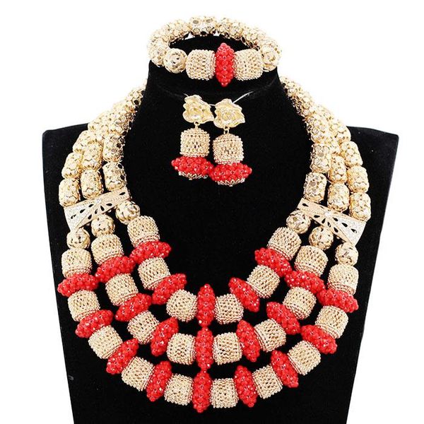 earrings & necklace luxury red/champagne gold african beaded jewelry set nigerian wedding crystal beads jb072, Silver
earrings & necklace luxury red/champagne gold african beaded jewelry set nigerian wedding crystal beads jb072, Silver