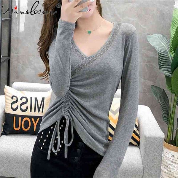 drawstring diamonds women knit tee shirt spring long sleeve vneck casual ladies t-shirt arrival womens cotton tshirt t03917b 210421, Black;gray
drawstring diamonds women knit tee shirt spring long sleeve vneck casual ladies t-shirt arrival womens cotton tshirt t03917b 210421, Black;gray