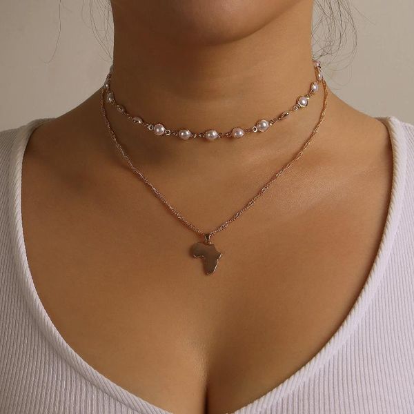 pendant necklaces double layer fashion afric map necklace women creative personality geometric round pearl short choker jewelry, Silver
pendant necklaces double layer fashion afric map necklace women creative personality geometric round pearl short choker jewelry, Silver
