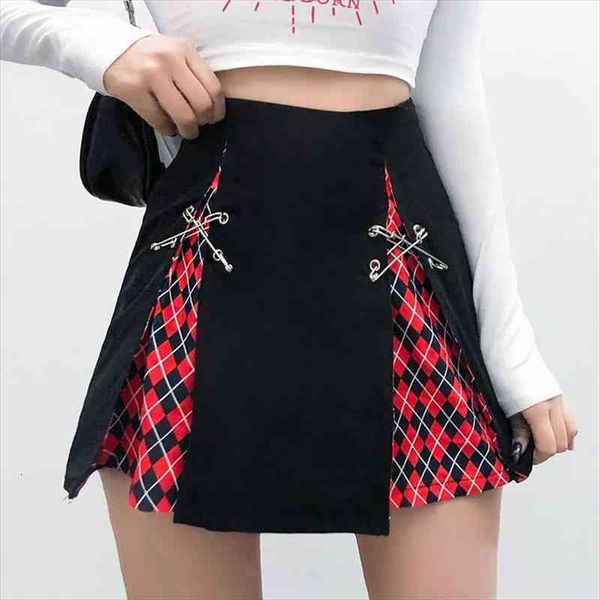 gothi mini mall goth women skirt punk patchwork print high waist black egirl summer dark academia emo