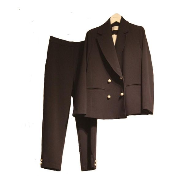 women's suits & blazers casual solid color pants suit collar pearl buckle jacket and pencil black autumn 2021 high quality, White;black
women's suits & blazers casual solid color pants suit collar pearl buckle jacket and pencil black autumn 2021 high quality, White;black