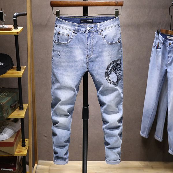 jeans summer men's personality fashion brand eagle drill slim fit youth pants, Blue
jeans summer men's personality fashion brand eagle drill slim fit youth pants, Blue