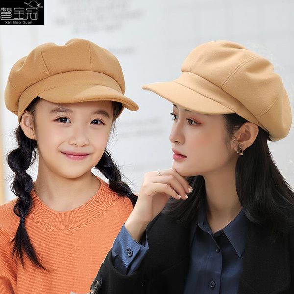 stingy brim hats korean fall/winter wool octagon hat, lady child, beire, solid color, british duck tongue, body, fashion, parent-child, Blue;gray 
stingy brim hats korean fall/winter wool octagon hat, lady child, beire, solid color, british duck tongue, body, fashion, parent-child, Blue;gray