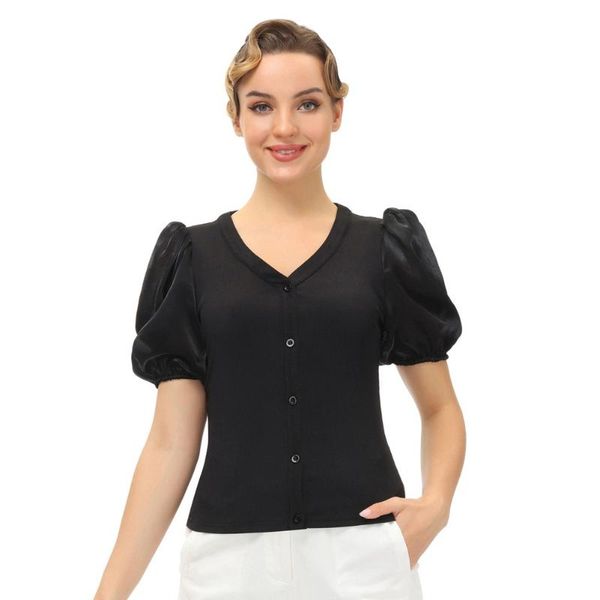 casual tee shirts summer women satin sleeves cardigan puffed short button placket fashion slim breathable women's t-shirt, White
casual tee shirts summer women satin sleeves cardigan puffed short button placket fashion slim breathable women's t-shirt, White