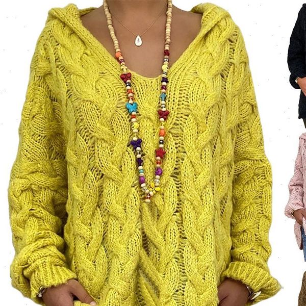 women sweaters autumn solid color long sleeve braided hooded pullover knitted sweater design with hood loose style casual, White;black
women sweaters autumn solid color long sleeve braided hooded pullover knitted sweater design with hood loose style casual, White;black