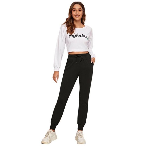 ladies casual solid color drawstring trousers sports pants with pockets plus size women's leggings, Black
ladies casual solid color drawstring trousers sports pants with pockets plus size women's leggings, Black