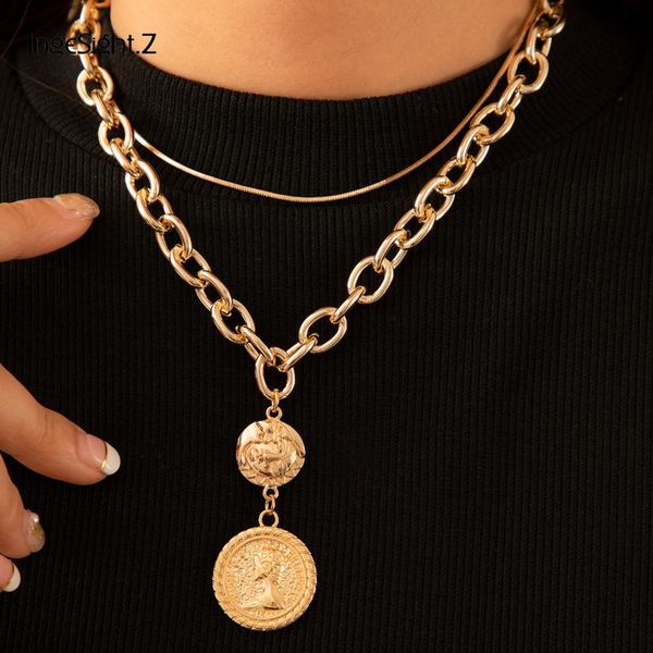 chains ingesight.z 2pcs/set vintage carved coin portrait pendant necklace multi layered blade snake chain choker women jewelry, Silver
chains ingesight.z 2pcs/set vintage carved coin portrait pendant necklace multi layered blade snake chain choker women jewelry, Silver