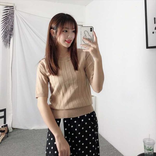 women's t-shirt summer knitted half-sleeved bottoming shirt sweater pullover short-sleeved top, White
women's t-shirt summer knitted half-sleeved bottoming shirt sweater pullover short-sleeved top, White